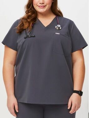 Figs Catarina Scrub Top Charcoal Gray V-Neck Short Sleeve Sz 4X Clinic Hospital